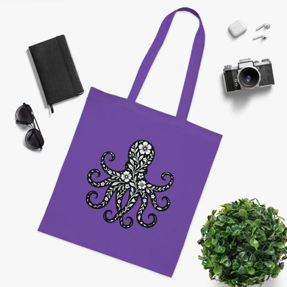 Floral Octopus Silhouette Tote Bag