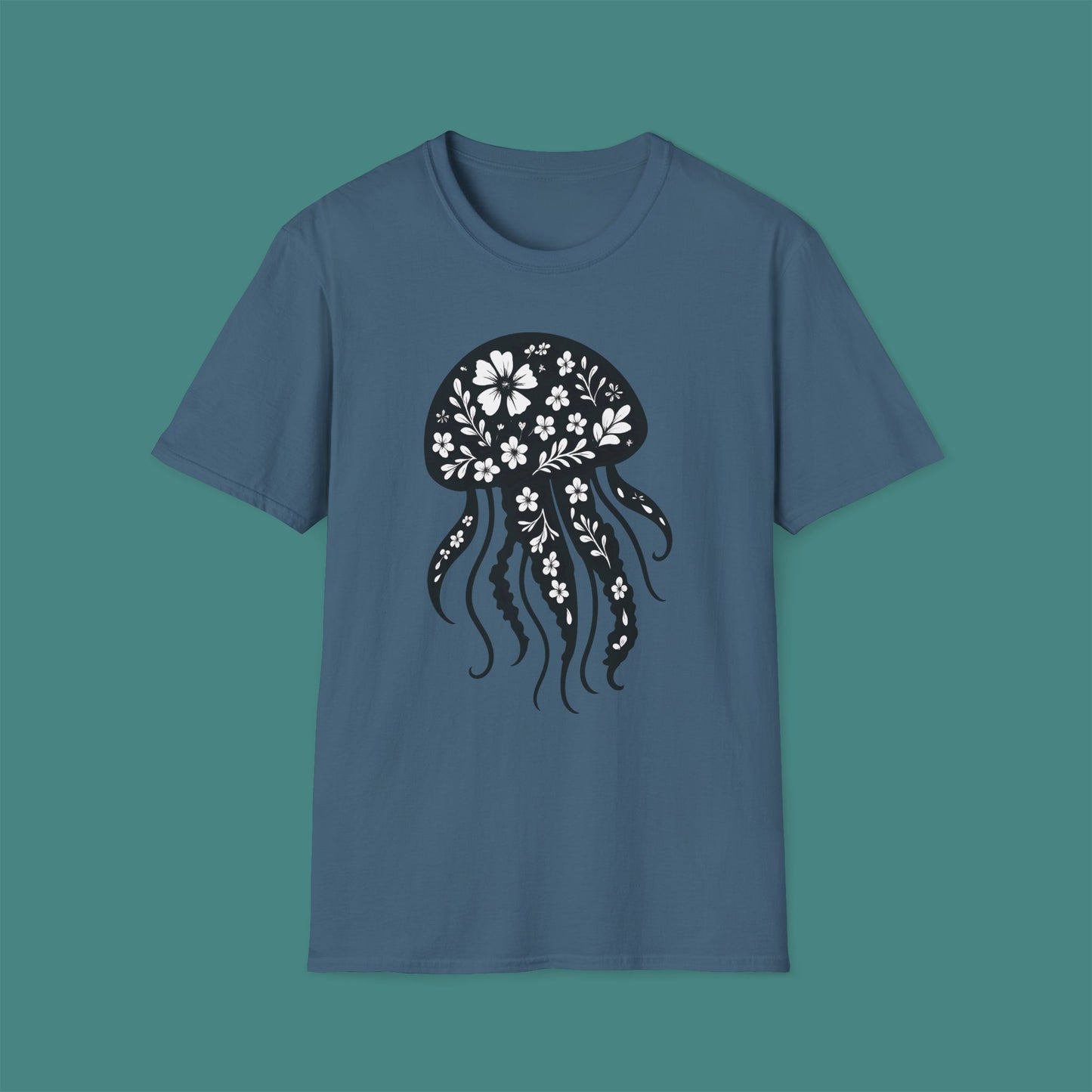 Floral Jellyfish Silhouette Unisex T-Shirt