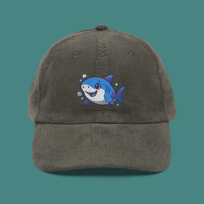 Cartoon Cute Shark Corduroy Embroidered Cap