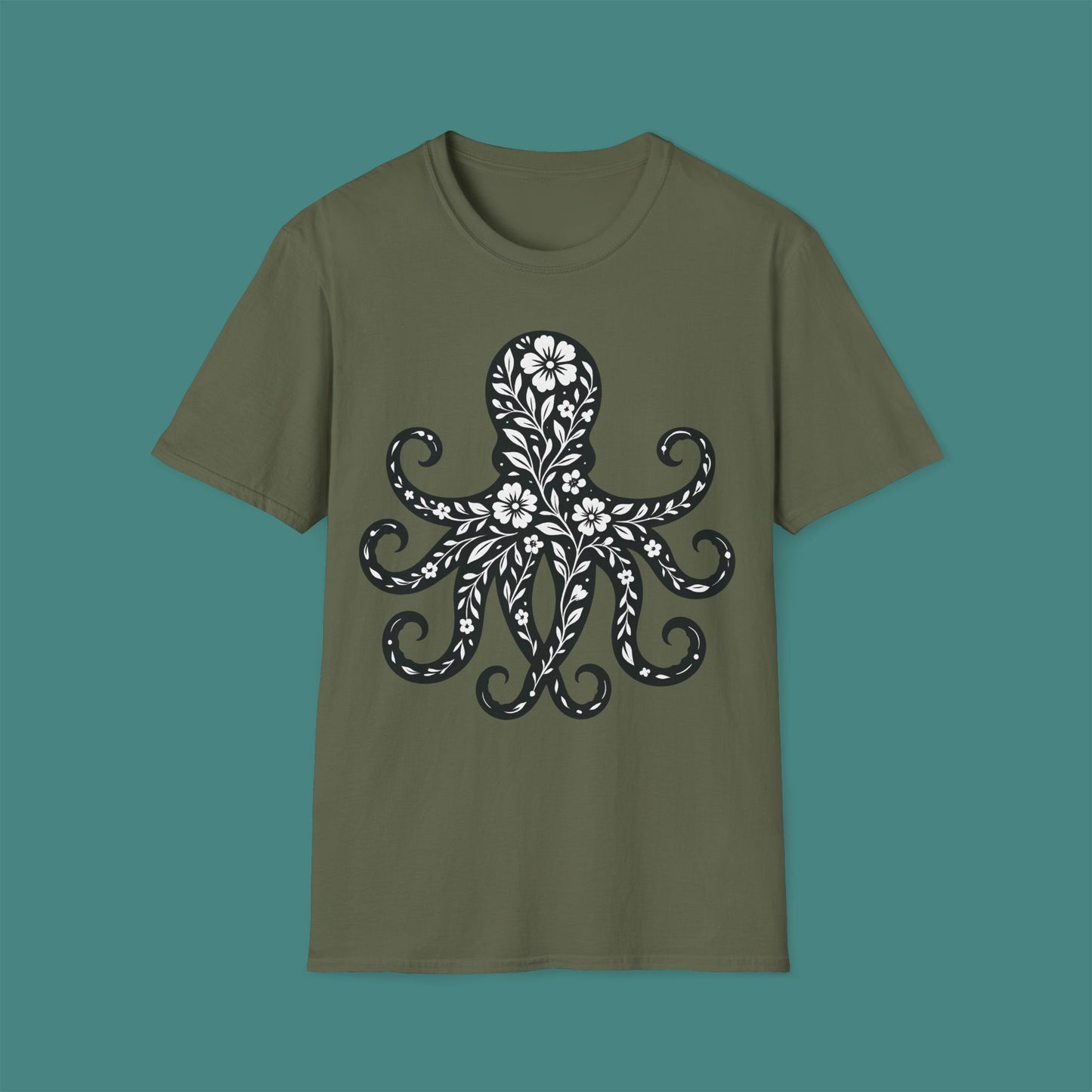 Floral Octopus Silhouette Unisex T-Shirt