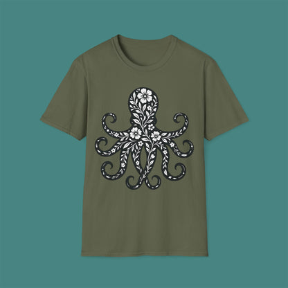 Floral Octopus Silhouette Unisex T-Shirt