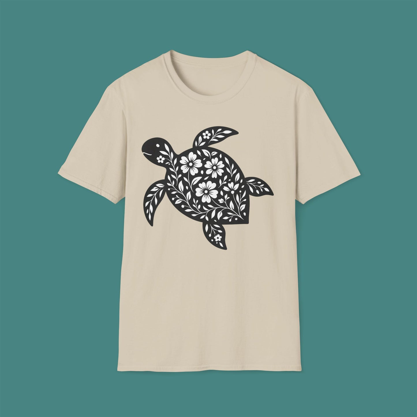 Floral Turtle Silhouette Unisex T-Shirt