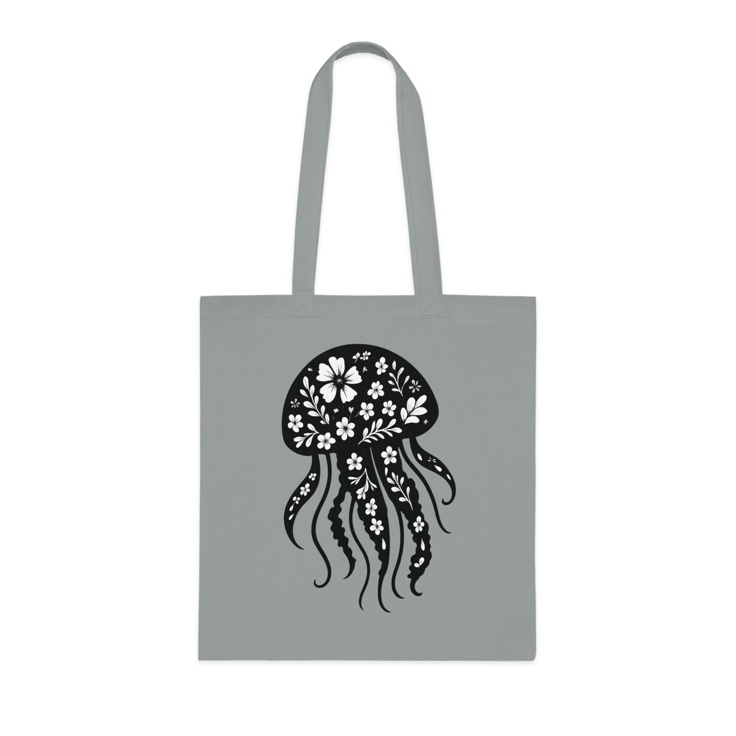 Floral Jellyfish Silhouette Tote Bag