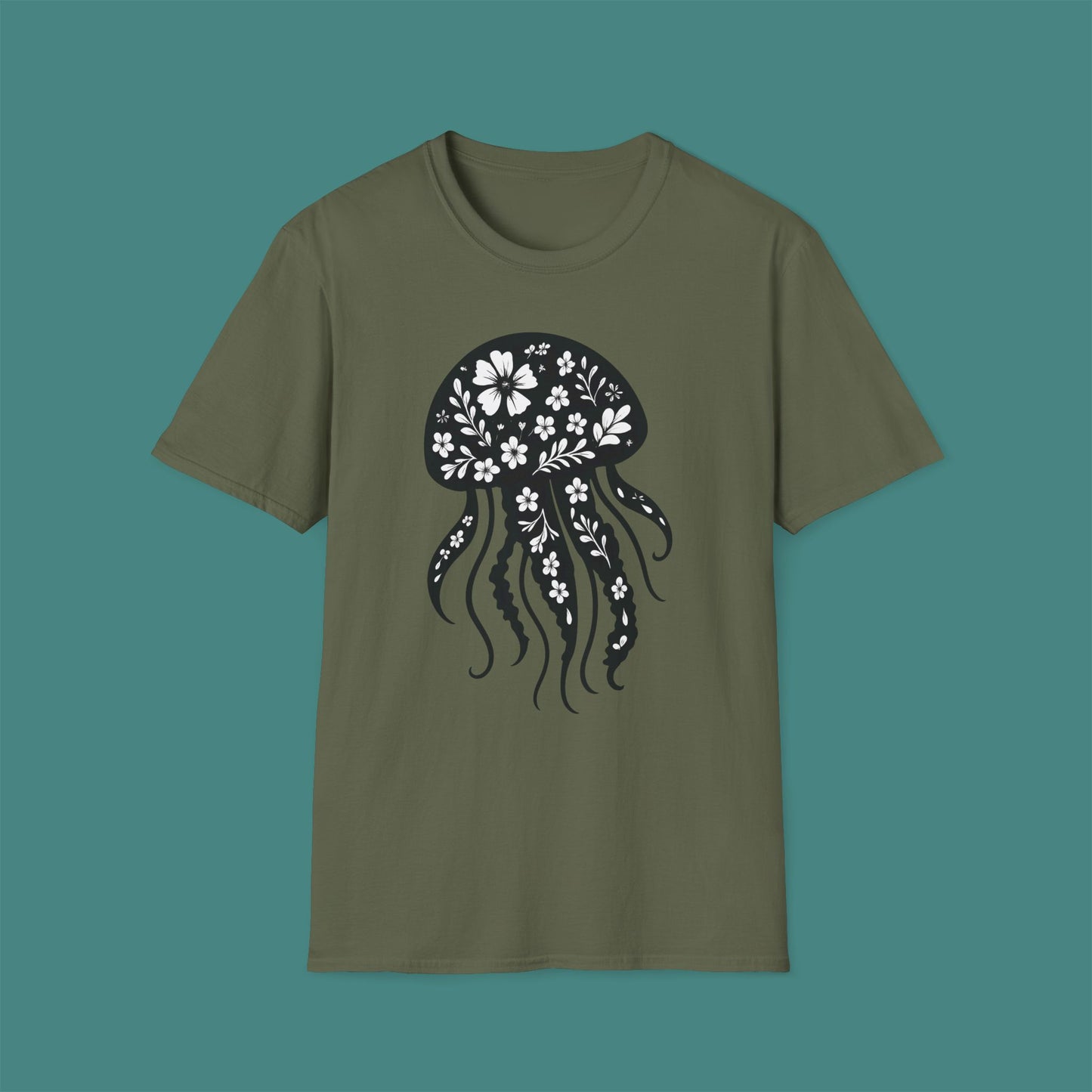 Floral Jellyfish Silhouette Unisex T-Shirt