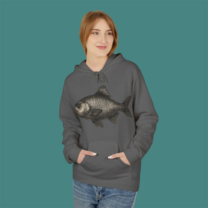 Vintage Etching Fish Fleece Unisex Hoodie