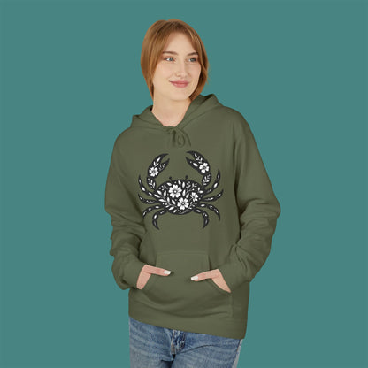 Floral Crab Silhouette Fleece Unisex Hoodie