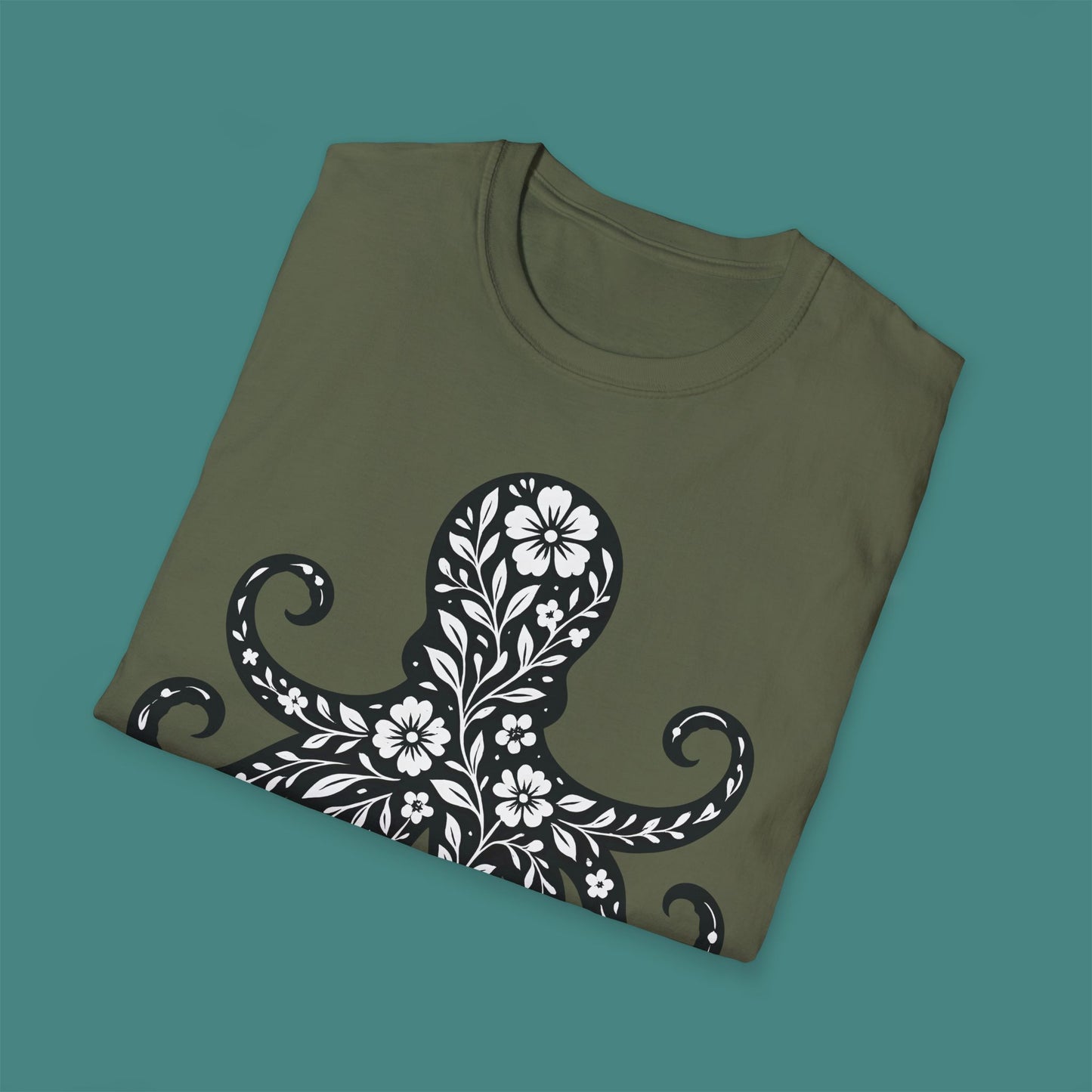 Floral Octopus Silhouette Unisex T-Shirt