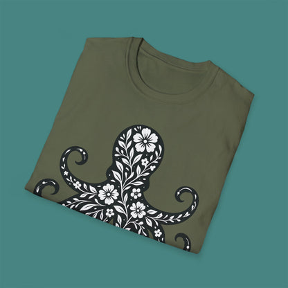 Floral Octopus Silhouette Unisex T-Shirt
