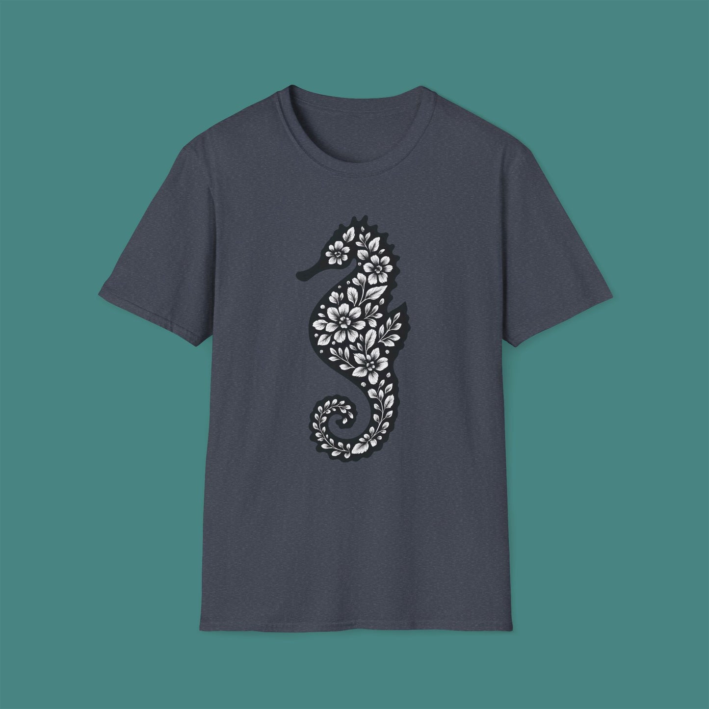 Floral Seahorse Silhouette Unisex T-Shirt