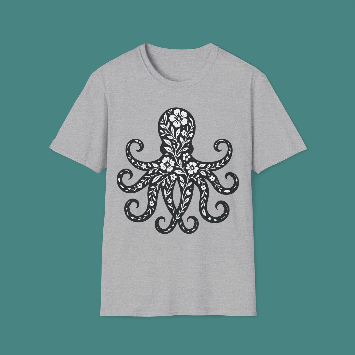 Floral Octopus Silhouette Unisex T-Shirt