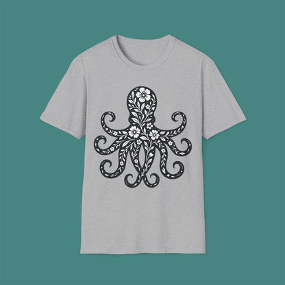 Floral Octopus Silhouette Unisex T-Shirt