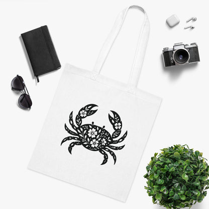Floral Crab Silhouette Tote Bag