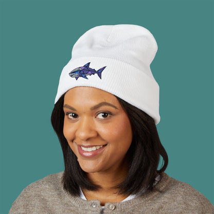 Geometric Polygon Shark Embroidered Beanie