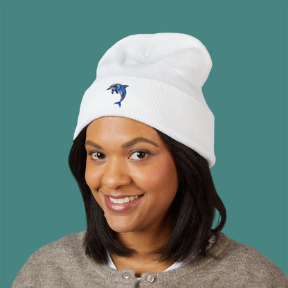 Geometric Polygon Dolphin Embroidered Beanie