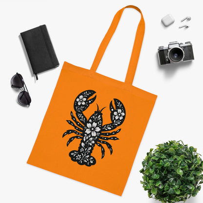 Floral Lobster Silhouette Tote Bag