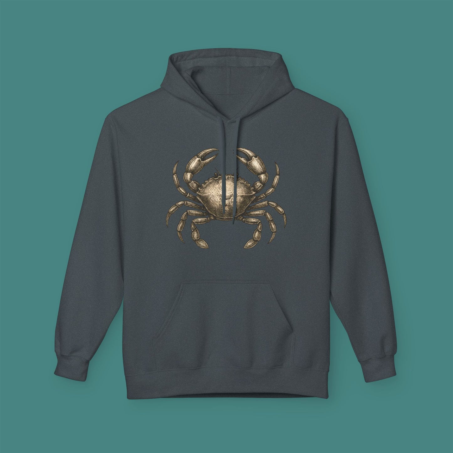 Vintage Etching Crab Fleece Unisex Hoodie