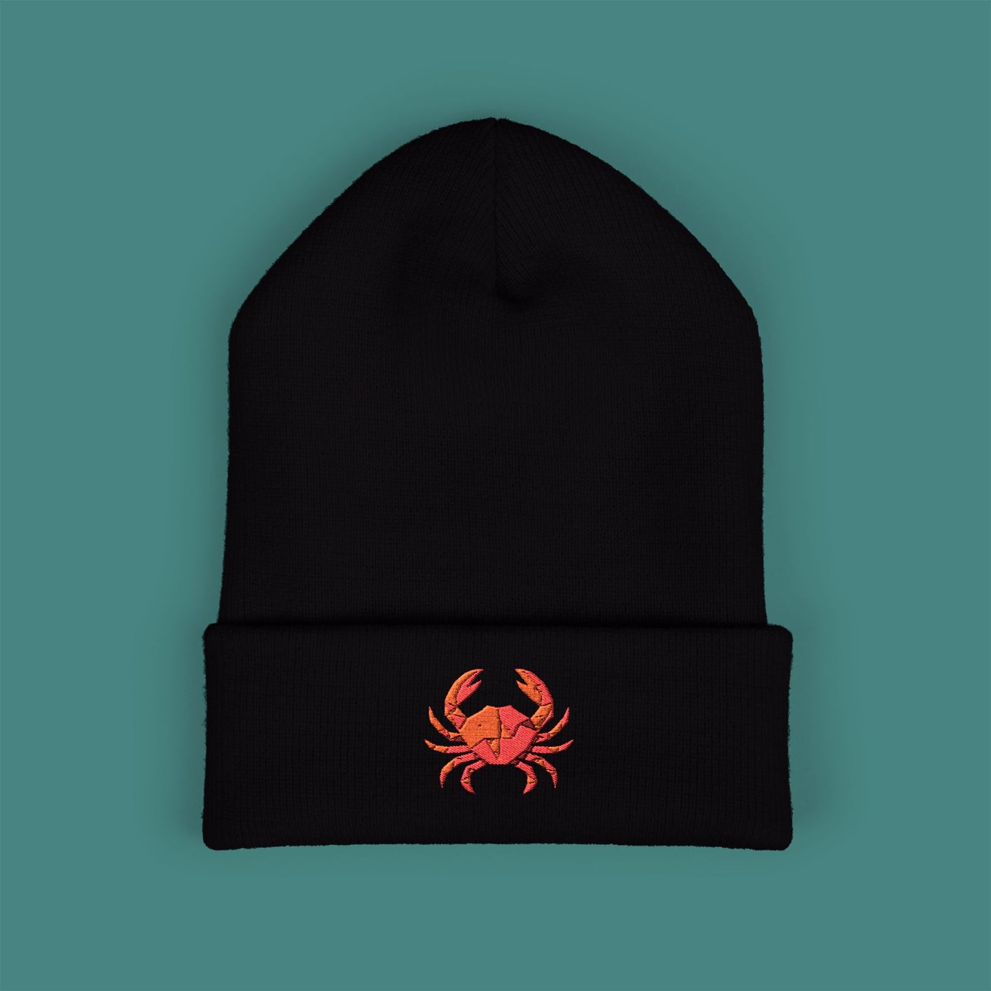 Geometric Polygon Crab Embroidered Beanie