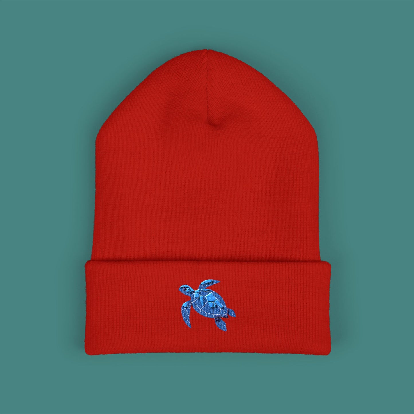 Geometric Polygon Turtle Embroidered Beanie