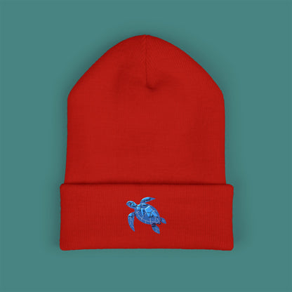 Geometric Polygon Turtle Embroidered Beanie