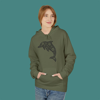 Floral Dolphin Silhouette Fleece Unisex Hoodie