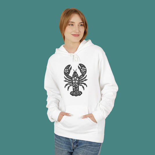 Floral Lobster Silhouette Fleece Unisex Hoodie