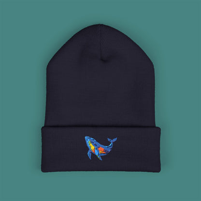 Geometric Polygon Whale Embroidered Beanie