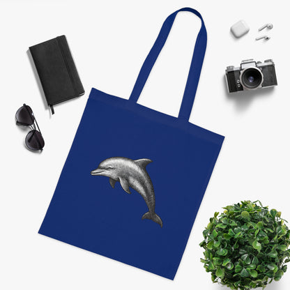 Vintage Etching Dolphin Tote Bag