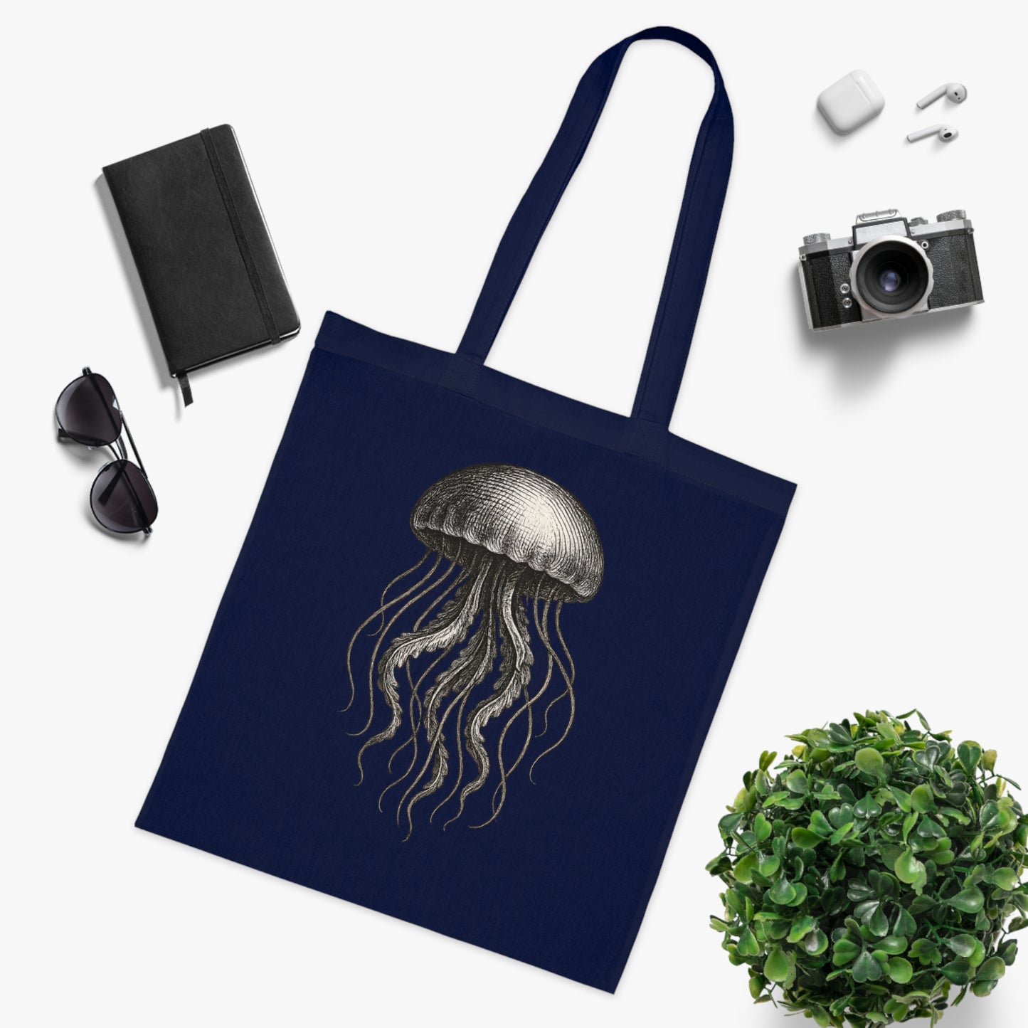 Vintage Etching Jellyfish Tote Bag