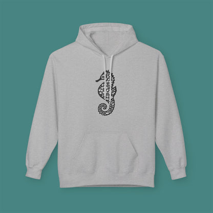 Floral Seahorse Silhouette Fleece Unisex Hoodie