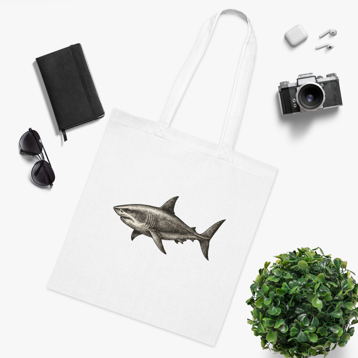 Vintage Etching Shark Tote Bag