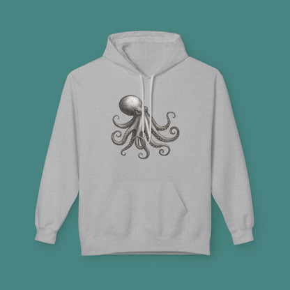 Vintage Etching Octopus Fleece Unisex Hoodie