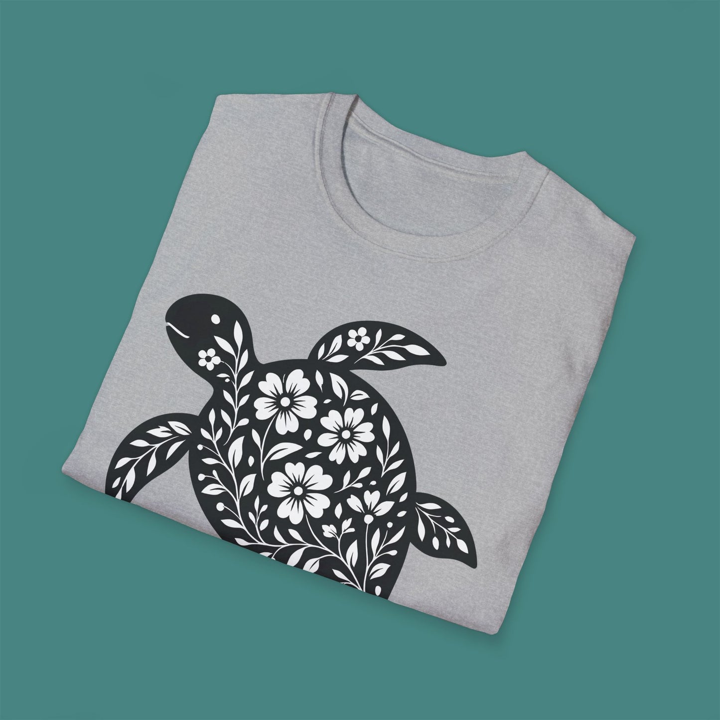 Floral Turtle Silhouette Unisex T-Shirt