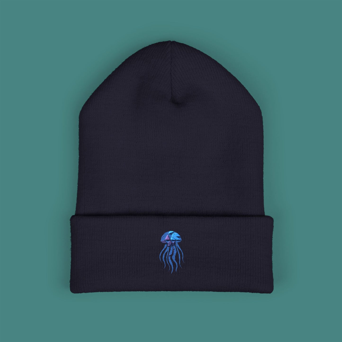 Geometric Polygon Jellyfish Embroidered Beanie