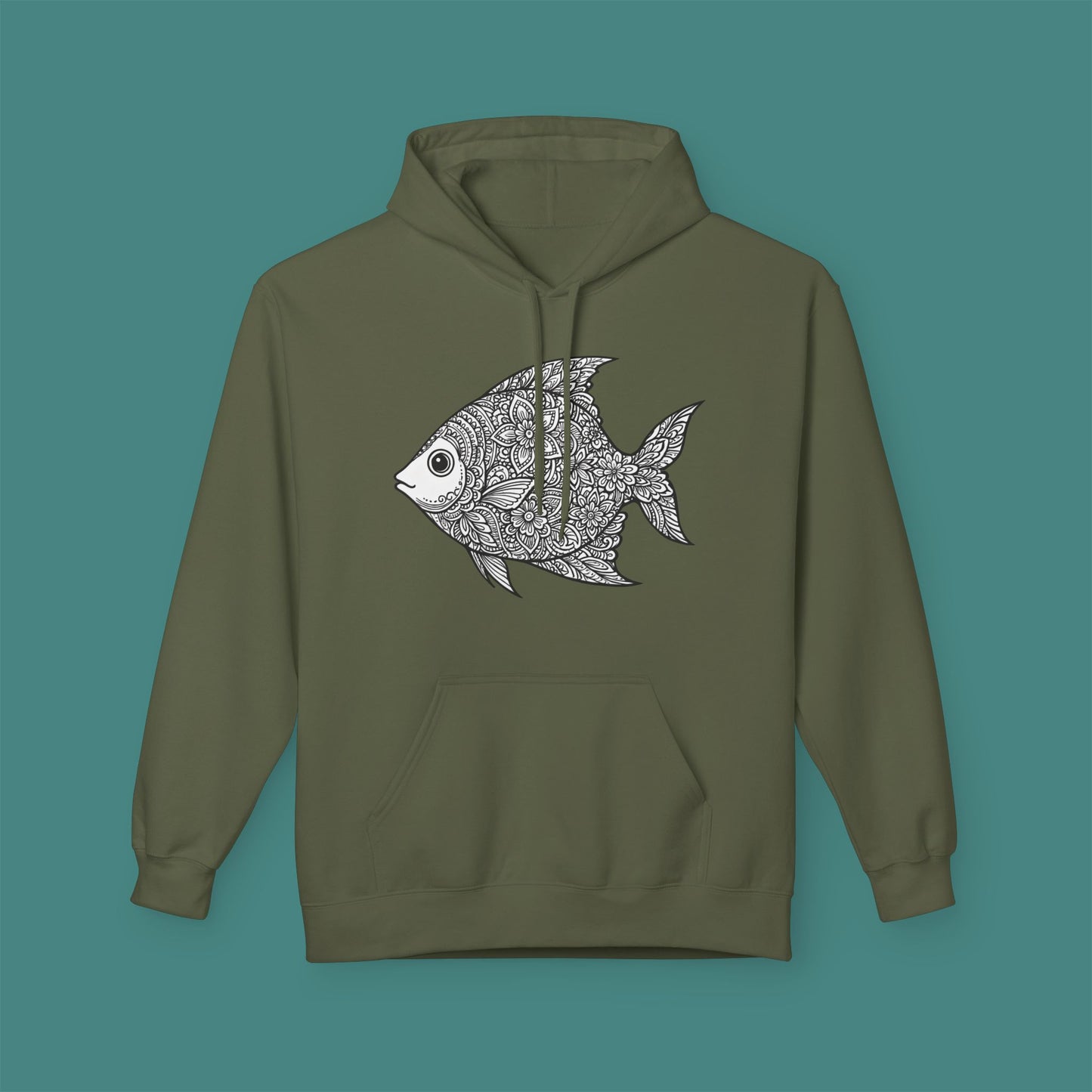 Intricate Mandala Fish Fleece Unisex Hoodie