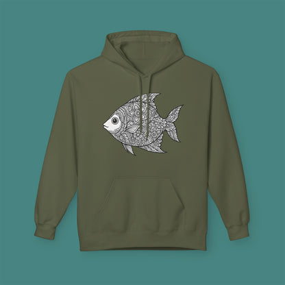 Intricate Mandala Fish Fleece Unisex Hoodie