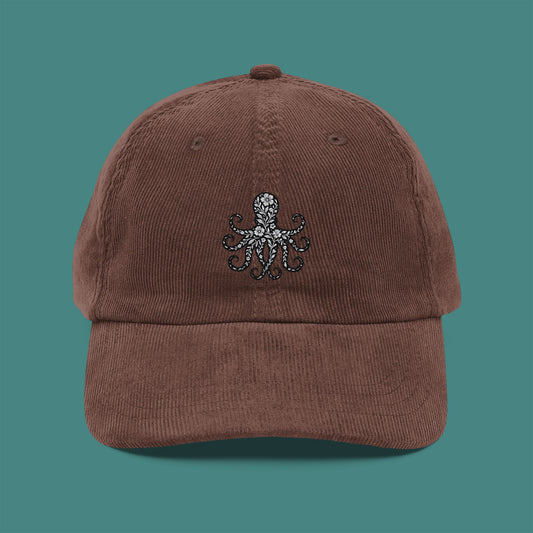Floral Octopus Silhouette Corduroy Embroidered Cap
