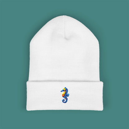 Geometric Polygon Seahorse Embroidered Beanie