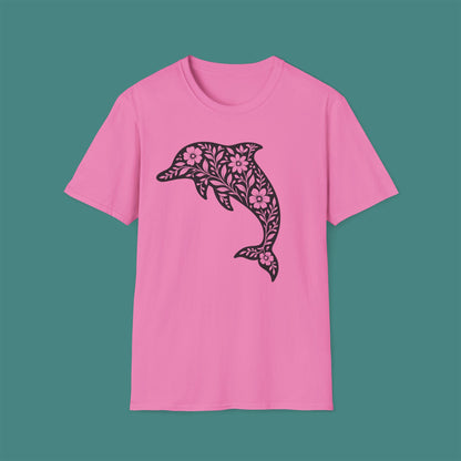 Floral Dolphin Silhouette Unisex T-Shirt