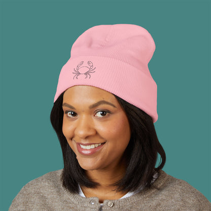 Minimalist Line Art Crab Embroidered Beanie