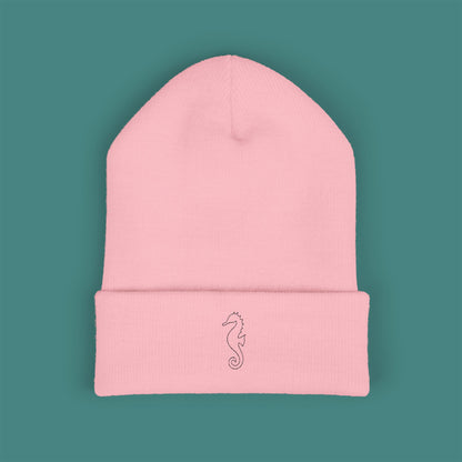 Minimalist Line Art Seahorse Embroidered Beanie