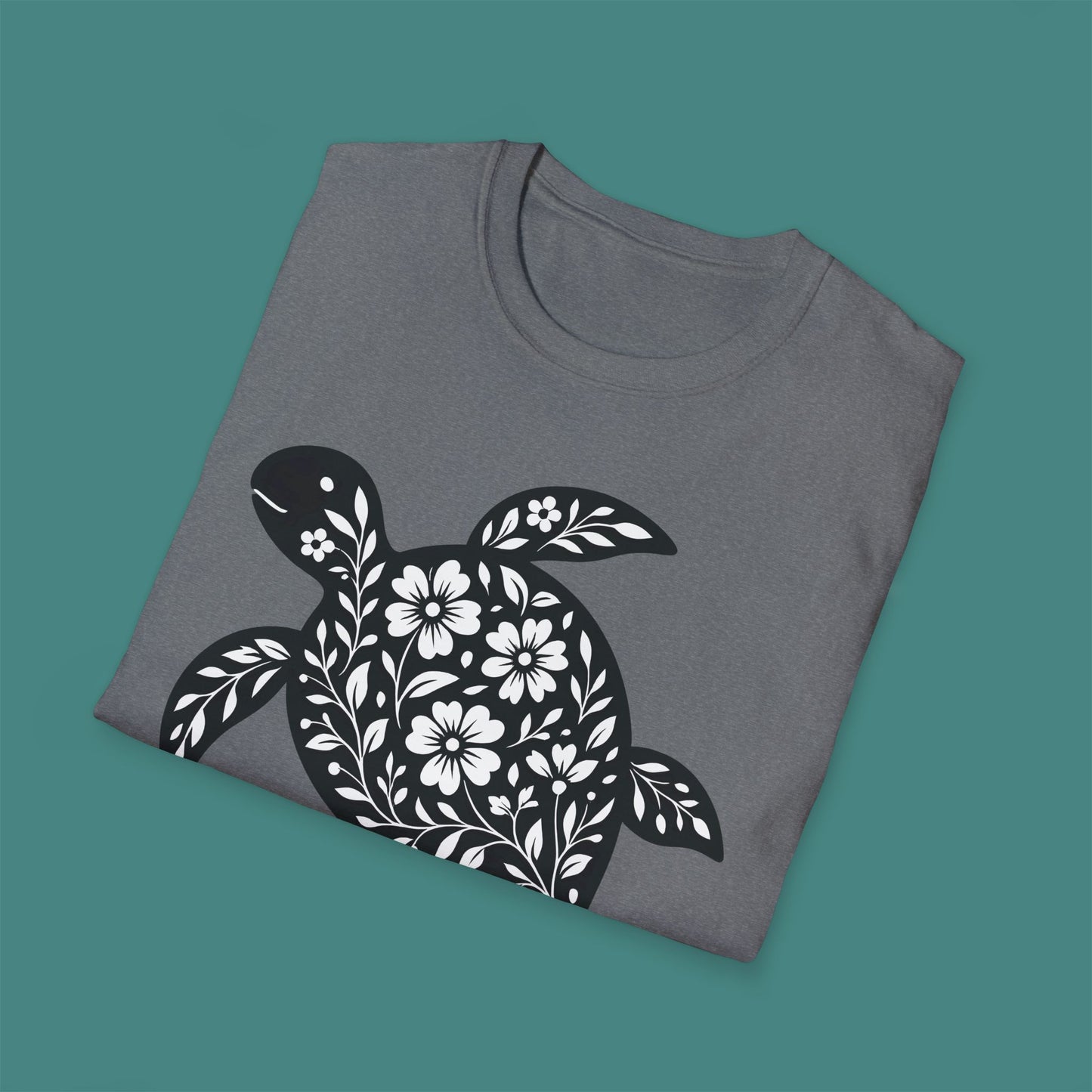 Floral Turtle Silhouette Unisex T-Shirt