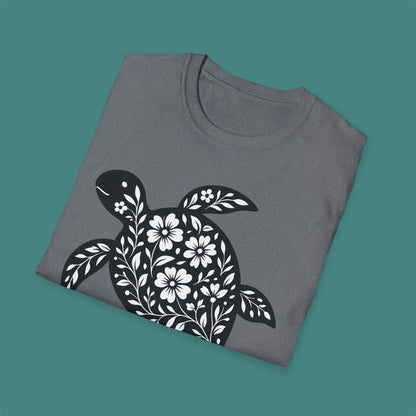 Floral Turtle Silhouette Unisex T-Shirt