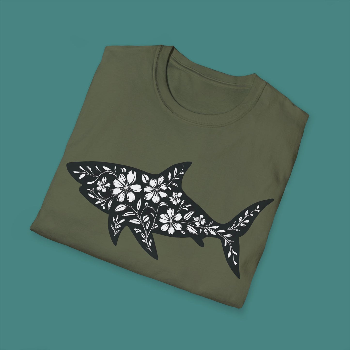 Floral Shark Silhouette Unisex T-Shirt