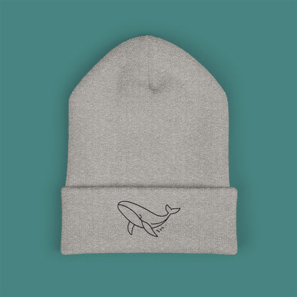 Minimalist Line Art Whale Embroidered Beanie