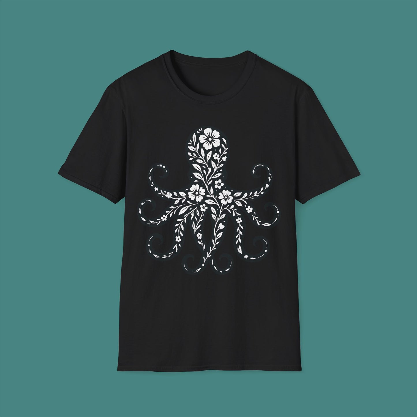 Floral Octopus Silhouette Unisex T-Shirt