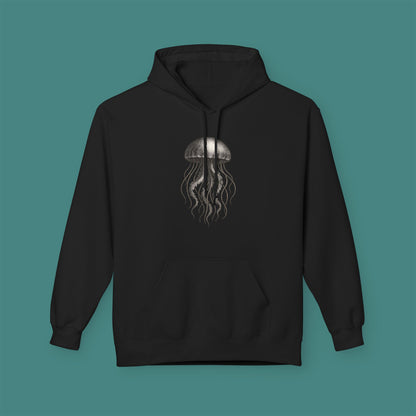 Vintage Etching Jellyfish Fleece Unisex Hoodie