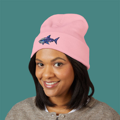 Geometric Polygon Shark Embroidered Beanie