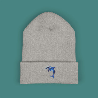 Geometric Polygon Dolphin Embroidered Beanie