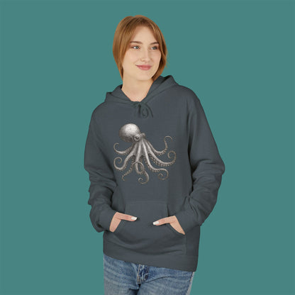Vintage Etching Octopus Fleece Unisex Hoodie