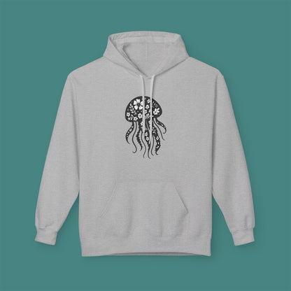 Floral Jellyfish Silhouette Fleece Unisex Hoodie